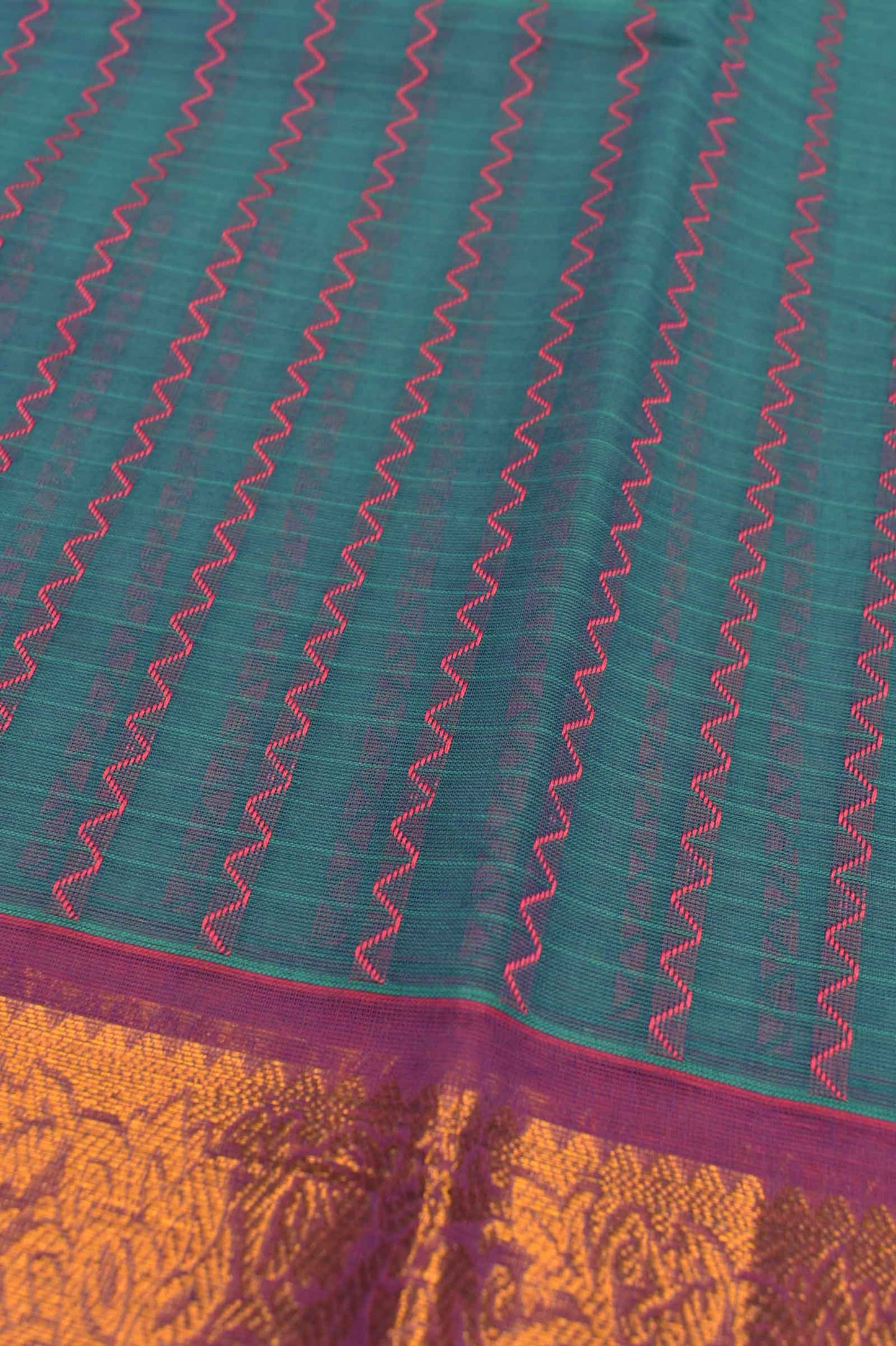 Blue Chettinad Pure Cotton Vari Butta Golden Border and Pallu Saree