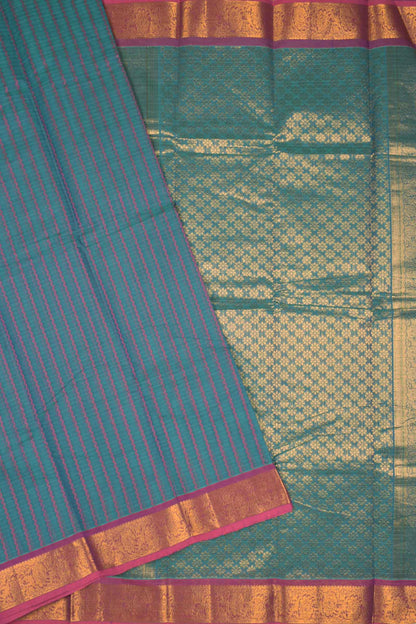 Blue Chettinad Pure Cotton Vari Butta Golden Border and Pallu Saree