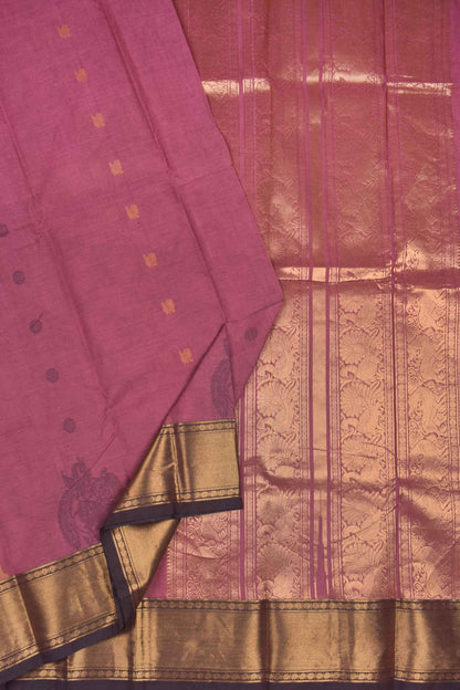 Purple Chettinad Pure Cotton Yazhi Butta Zari Border Peacock Pallu Saree