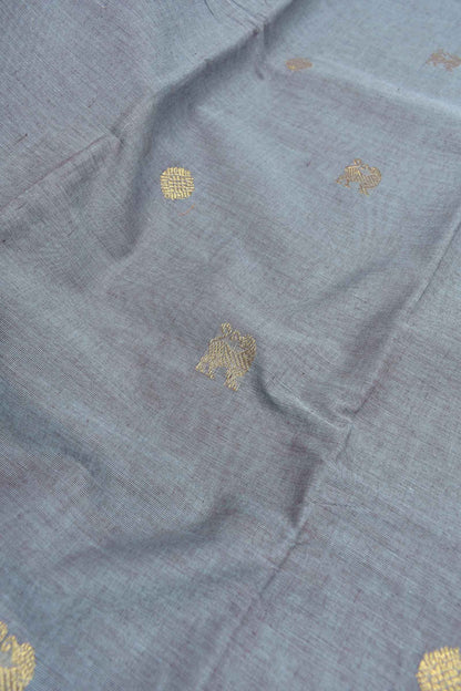 Light Blue Grey Chettinad Pure Cotton Annam Border Rich Mango Pallu Saree