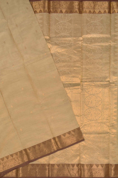 Light Sandal Chettinad Pure Cotton Golden Border Yazhi Pallu Saree