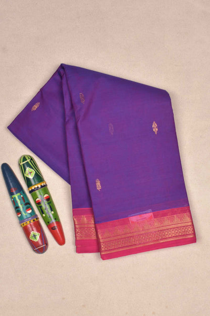 Violet Chettinad Pure Cotton Pink Golden Border Rich Zari Pallu Saree