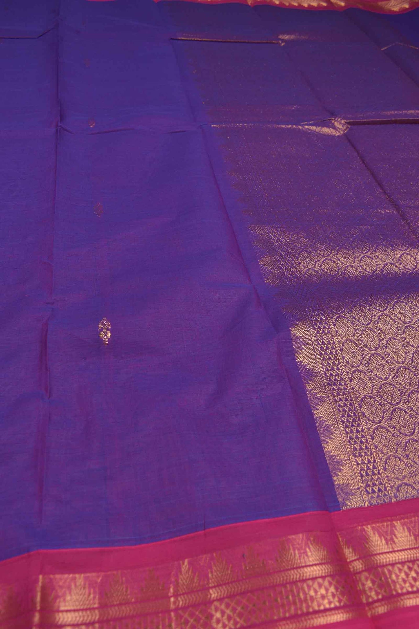 Violet Chettinad Pure Cotton Pink Golden Border Rich Zari Pallu Saree