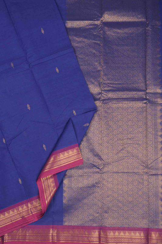 Navy Blue Chettinad Pure Cotton Temple Zari Border Golden Pallu Saree