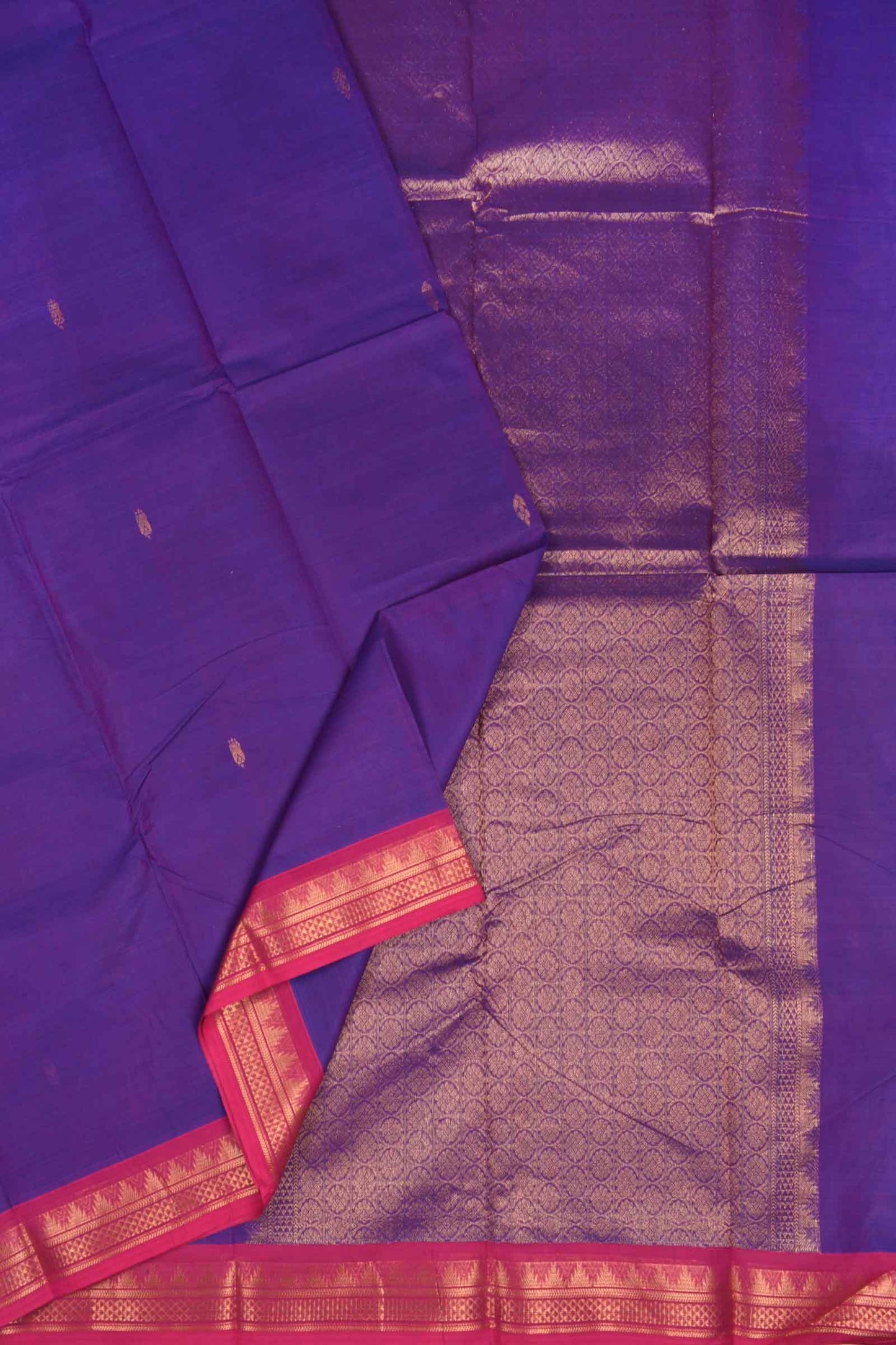 Violet Chettinad Pure Cotton Pink Golden Border Rich Zari Pallu Saree