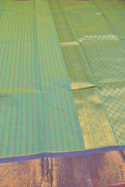 Green Chettinad Pure Cotton Muthu Kattam Checks Violet Border Self Pallu Saree