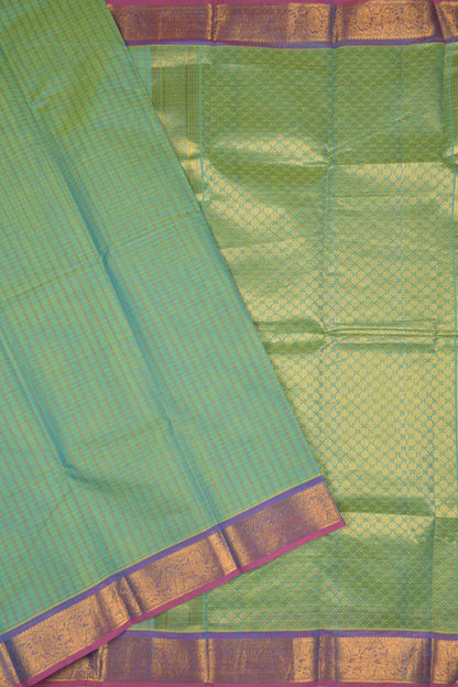 Green Chettinad Pure Cotton Muthu Kattam Checks Violet Border Self Pallu Saree