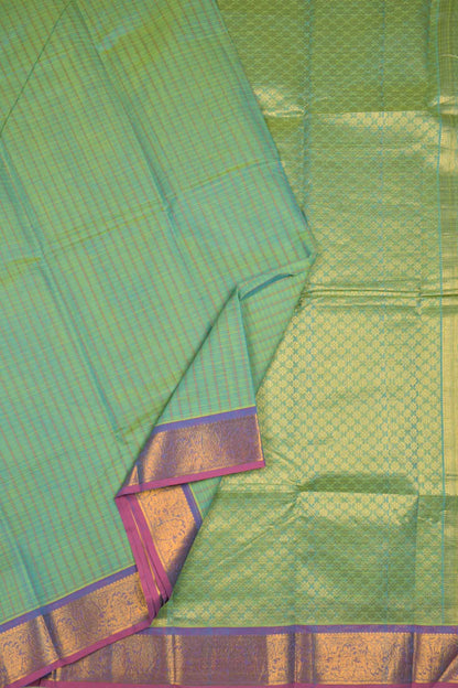 Green Chettinad Pure Cotton Muthu Kattam Checks Violet Border Self Pallu Saree