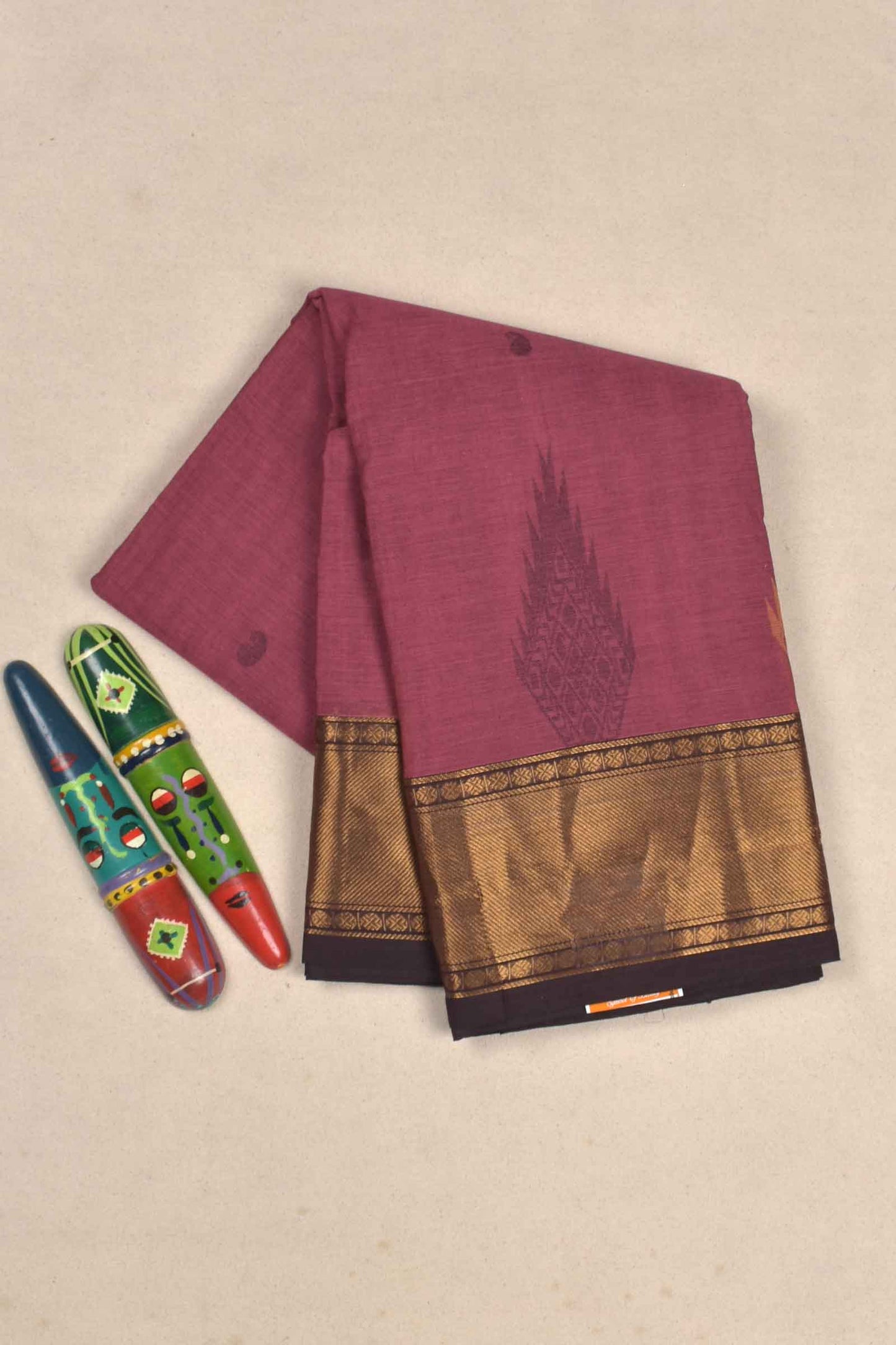 Purple Chettinad Pure Cotton Mango Butta Tower Butta Border Saree