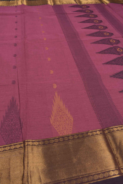 Purple Chettinad Pure Cotton Mango Butta Tower Butta Border Saree