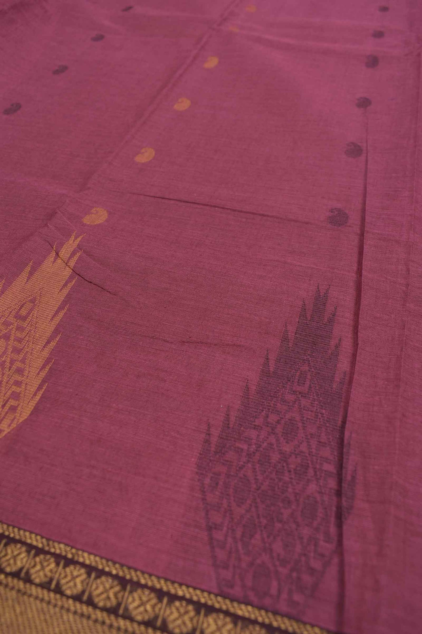 Purple Chettinad Pure Cotton Mango Butta Tower Butta Border Saree