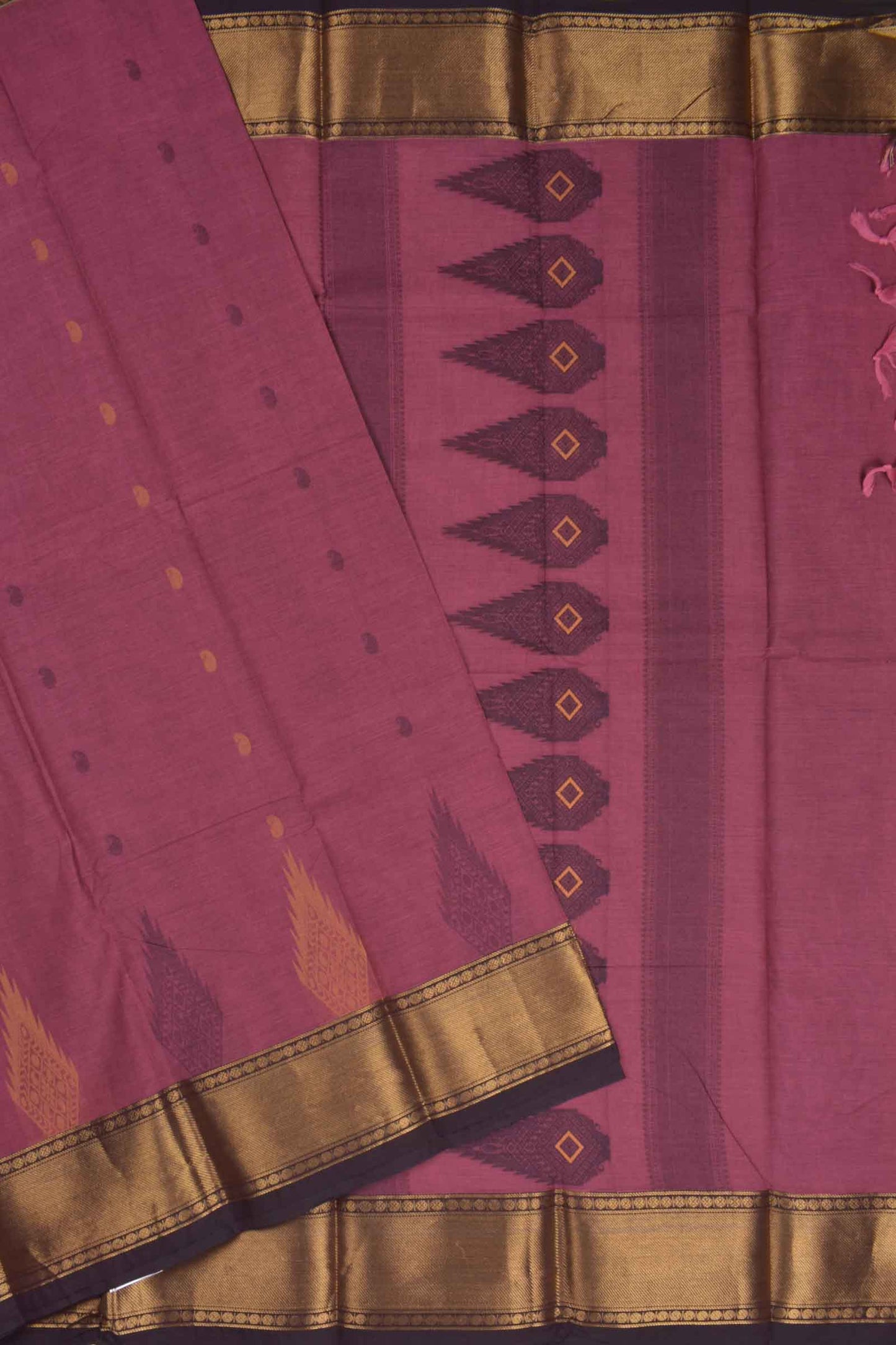 Purple Chettinad Pure Cotton Mango Butta Tower Butta Border Saree