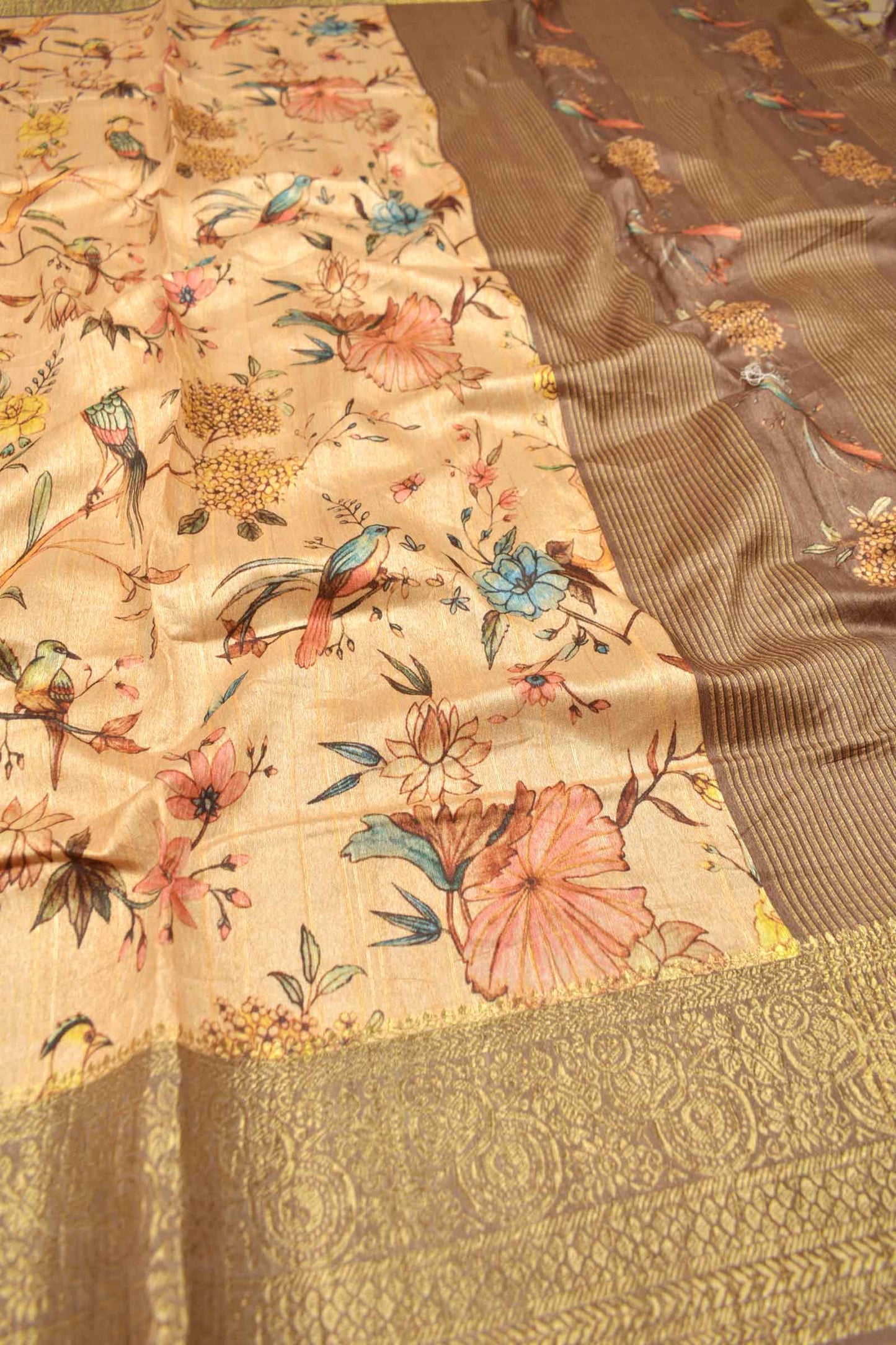 Sandal Semi Tussar Spring  Wonderland Brocade Border Saree