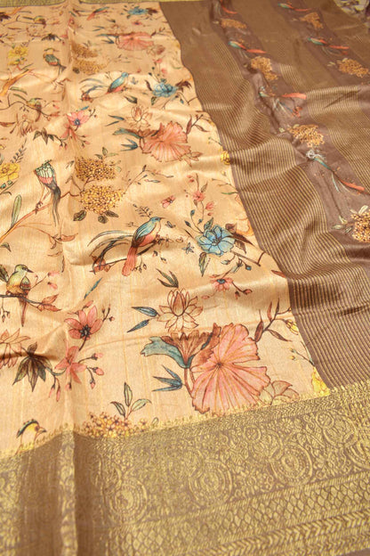 Sandal Semi Tussar Spring  Wonderland Brocade Border Saree