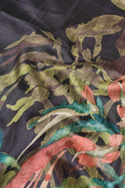 Dark Coca Semi Tussar Urban Petal Prints Chakra Pallu Saree