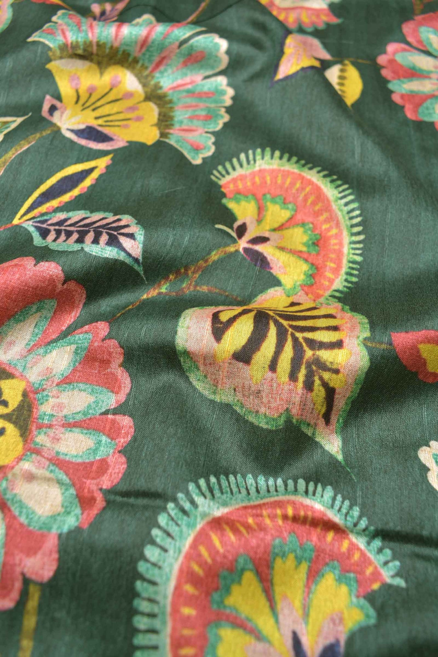 Dark Green Semi Tussar All Over Mustic Florals Brocade Border Saree