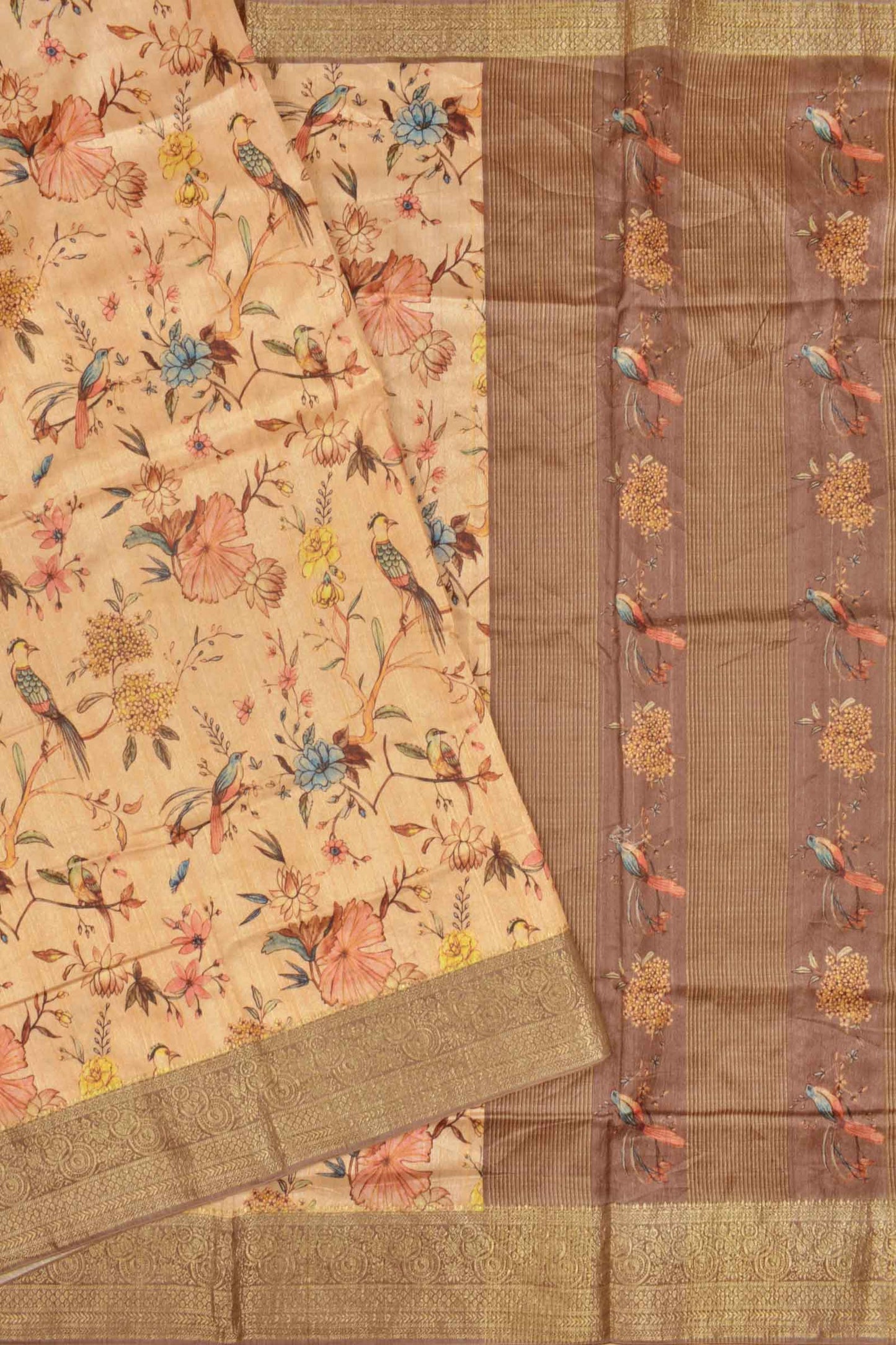 Sandal Semi Tussar Spring  Wonderland Brocade Border Saree