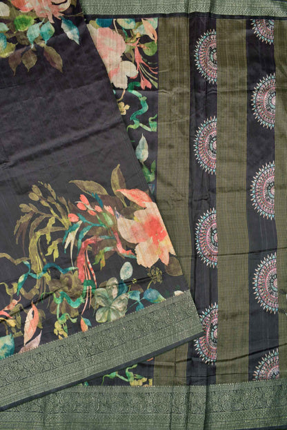 Dark Coca Semi Tussar Urban Petal Prints Chakra Pallu Saree