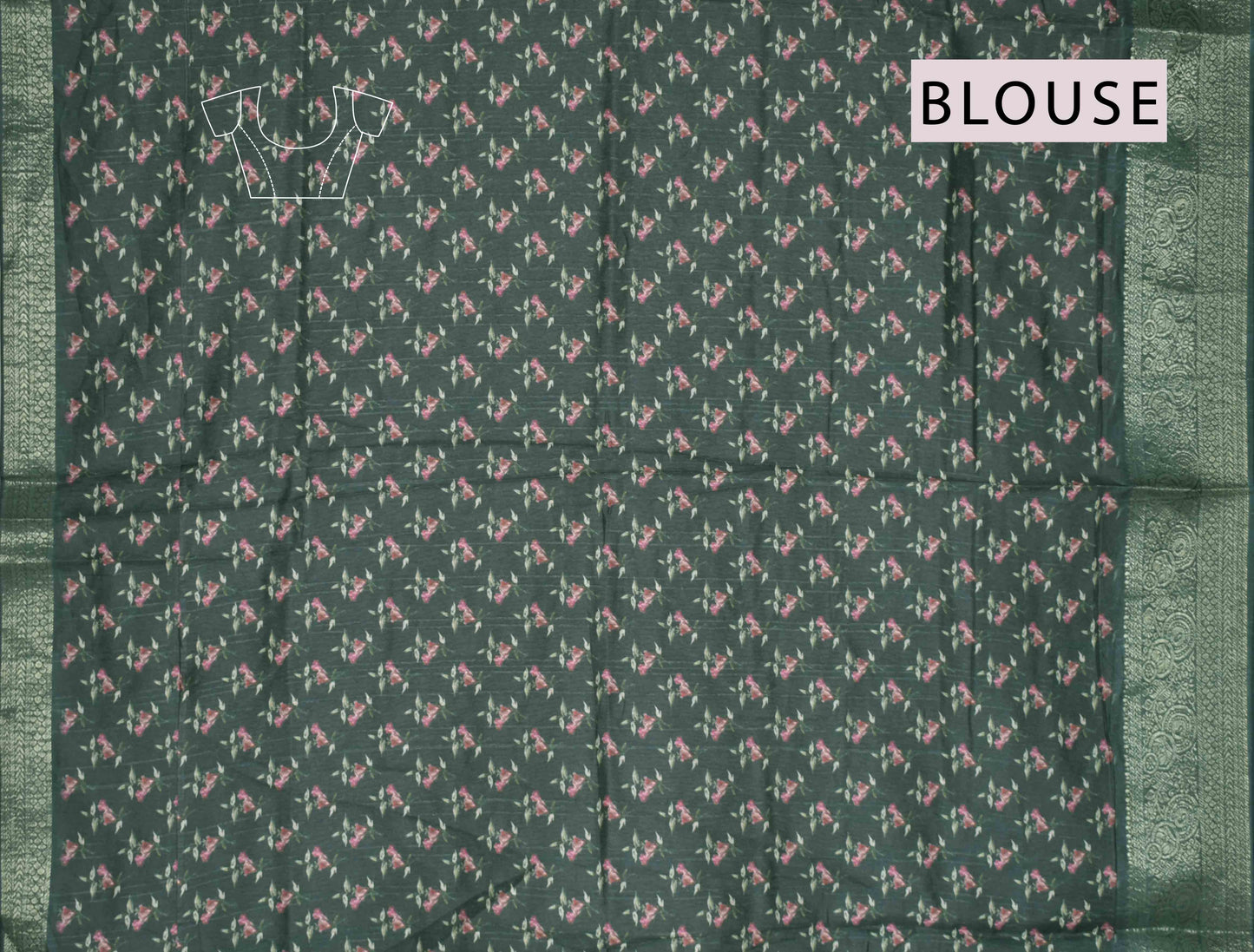 Green Semi Tussar Floral Line Brocade Border Saree