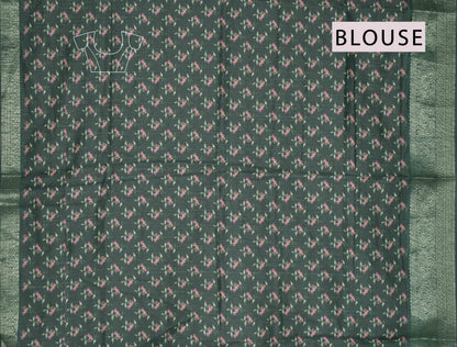 Green Semi Tussar Floral Line Brocade Border Saree