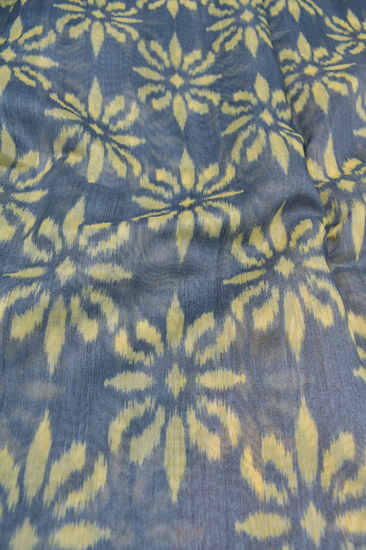 Grey Semi Chanderi Cotton Yellow Floral Flowers Design Digital Print Saree