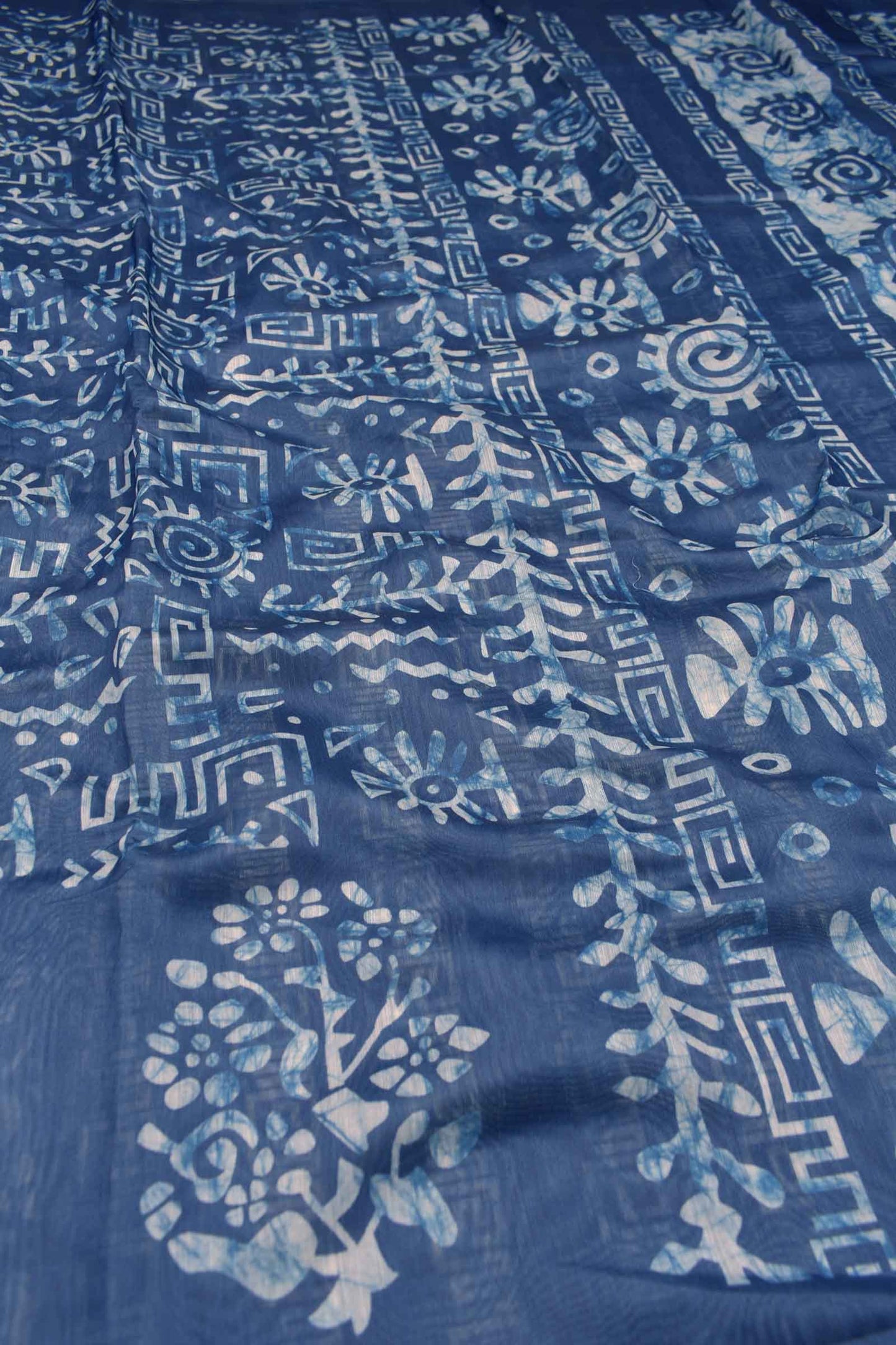 Blue With White Semi Chanderi Cotton Fancy Design Digital Print Flowers Border Saree