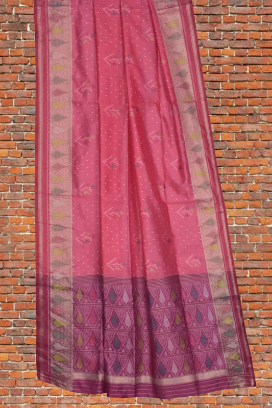 Dark Pink Semi Tussar Floral Design Printed Geometric Border Pallu Saree