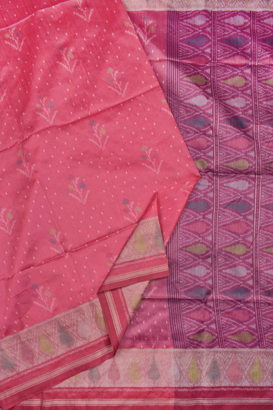 Dark Pink Semi Tussar Floral Design Printed Geometric Border Pallu Saree