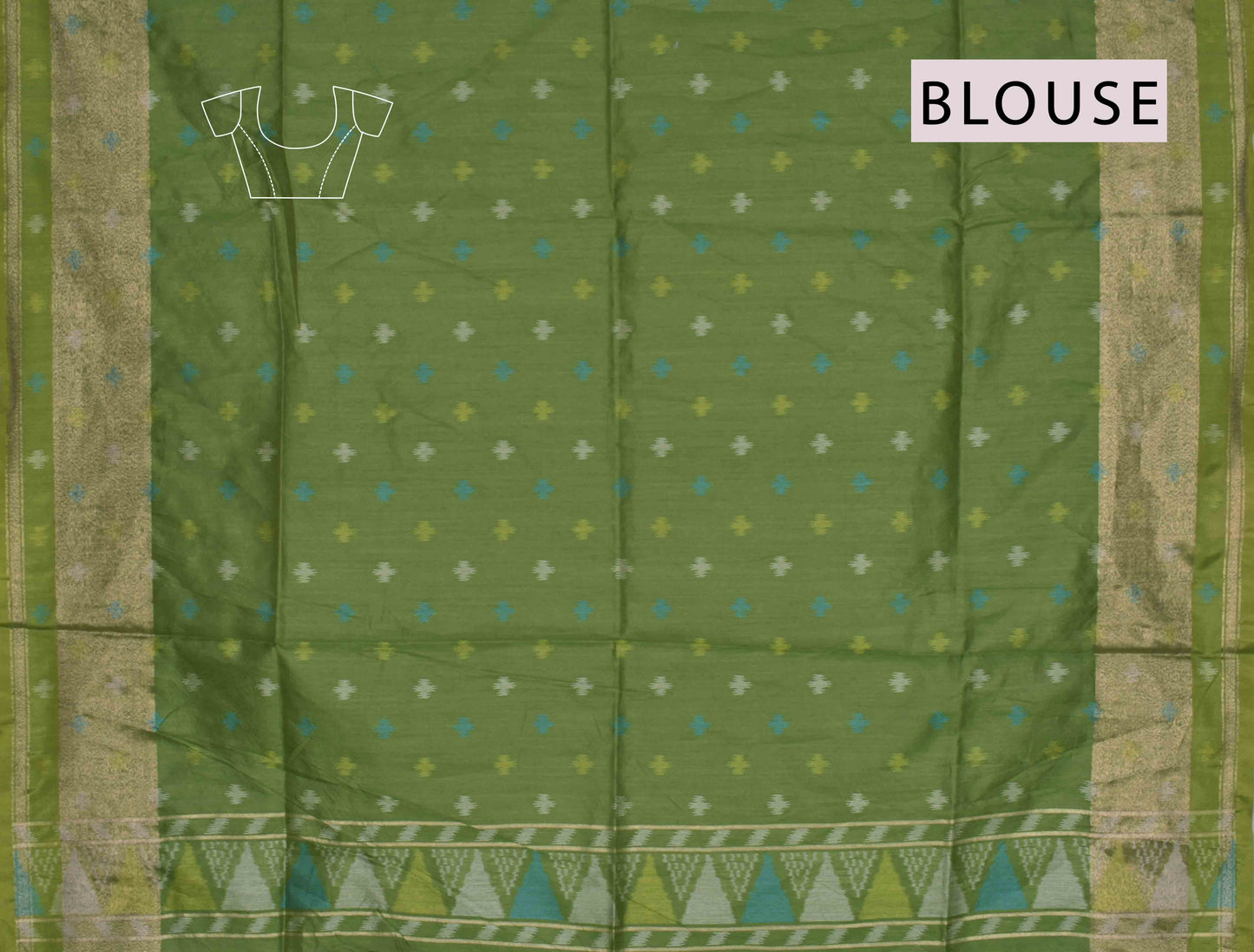 Green Semi Tussar Floral Design Printed Geometric Border Pallu Saree