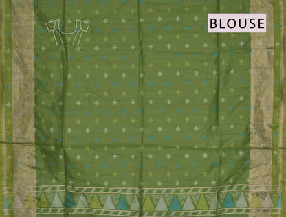 Green Semi Tussar Floral Design Printed Geometric Border Pallu Saree