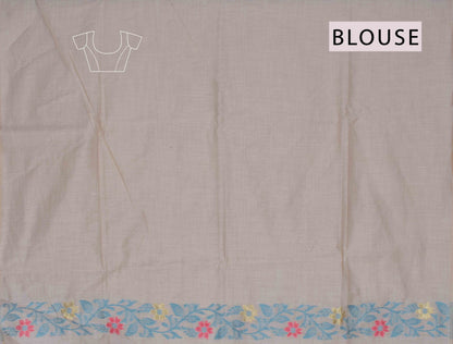 Off White Semi Tussar Flowers Butta Floral Flowers Border Pallu Saree