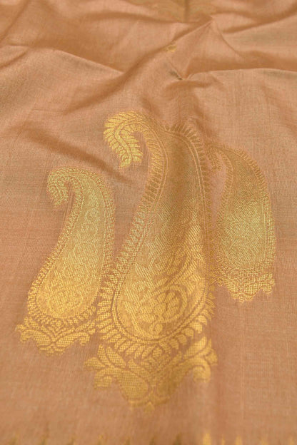 Light Orange Semi Tussar Mango Butta Zari Border Golden Green Mango Pallu Saree