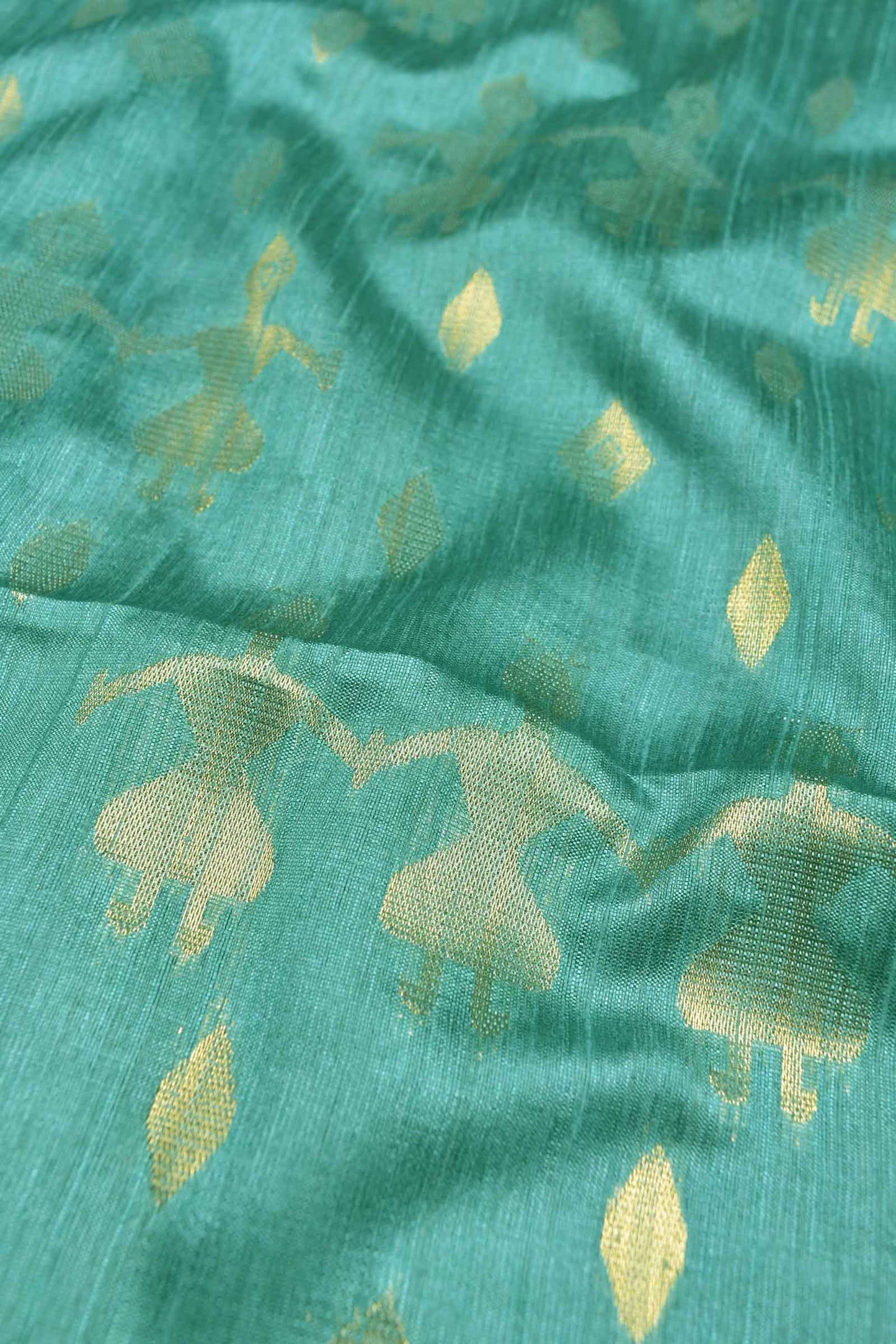 Green Semi Tussar Golden Toys Printed Contrast Border Pallu Saree