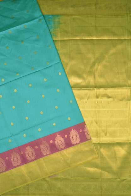 Ramar Green Semi Tussar Little Flowers Butta Charriot Border Zari Pallu Saree