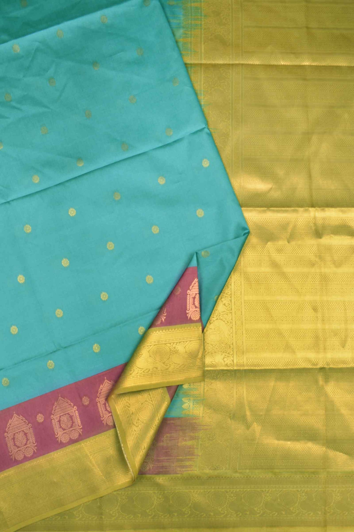 Ramar Green Semi Tussar Little Flowers Butta Charriot Border Zari Pallu Saree