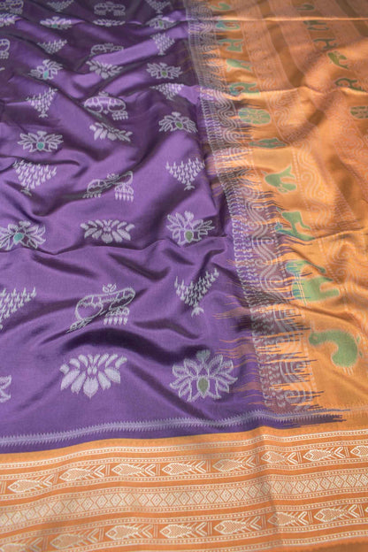 Violet Semi Tussar Fancy Design Printed Contrast Border Pallu Saree