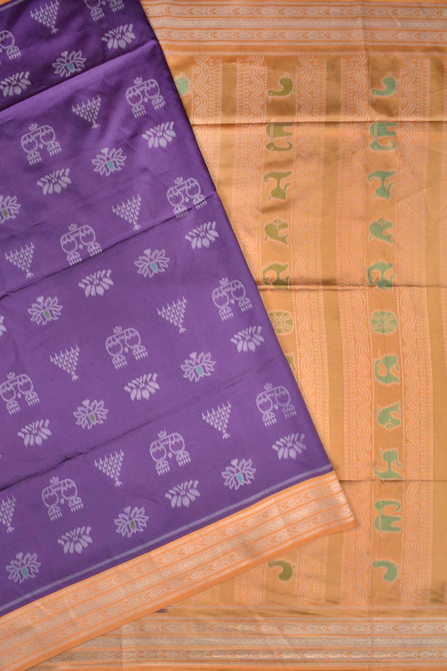 Violet Semi Tussar Fancy Design Printed Contrast Border Pallu Saree