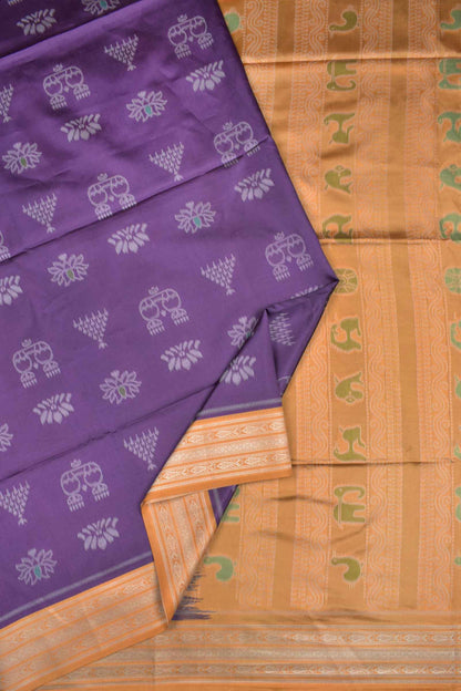 Violet Semi Tussar Fancy Design Printed Contrast Border Pallu Saree