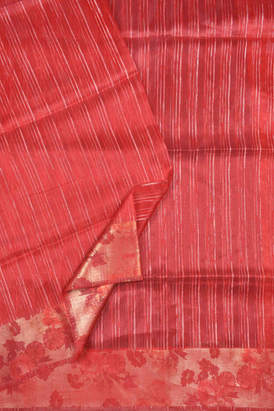 Red Organza Silk Zari Lines Floral Border Saree