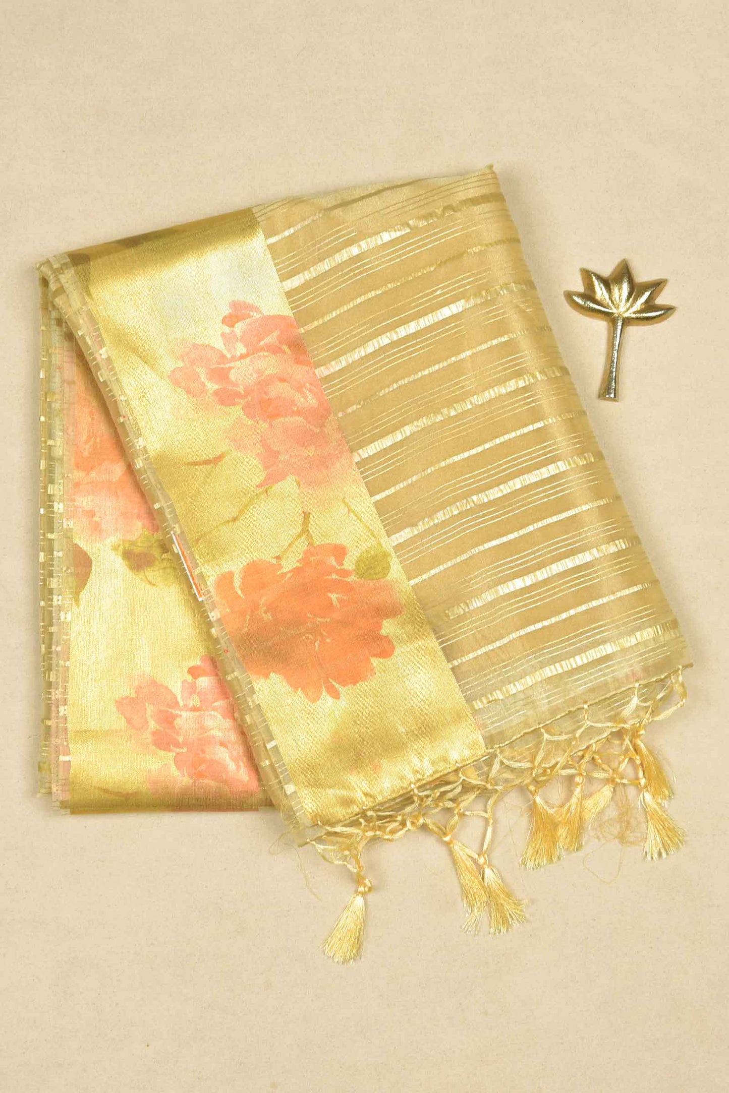 Pastel Yellow Organza Silk Zari Lines Floral Border Saree