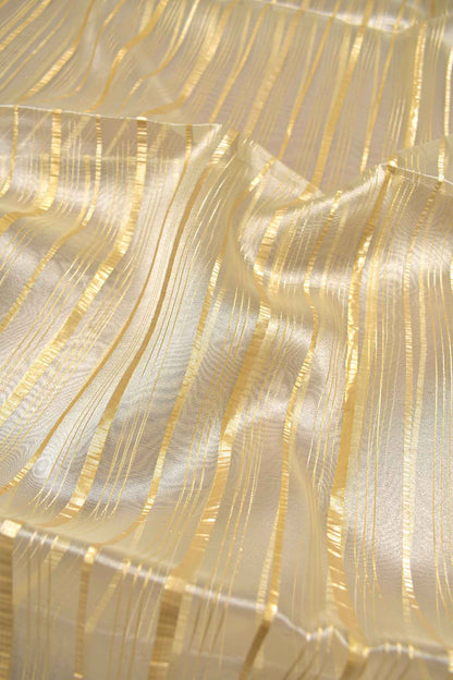 Pastel Yellow Organza Silk Zari Lines Floral Border Saree