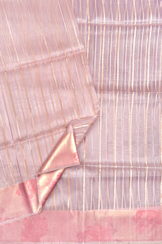 Pink Organza Silk Zari Lines Floral Border Saree