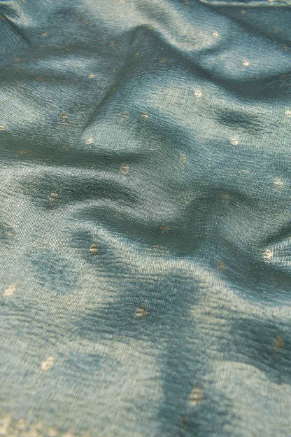 Golden Grey Crushed Tissue Dots Butta Zari Border Saree