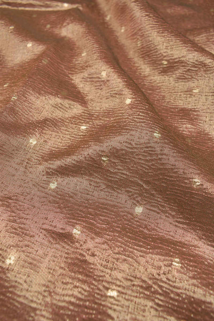 Golden Brown Crushed Tissue Dots Butta Zari Border Saree