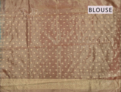 Golden Brown Crushed Tissue Dots Butta Zari Border Saree