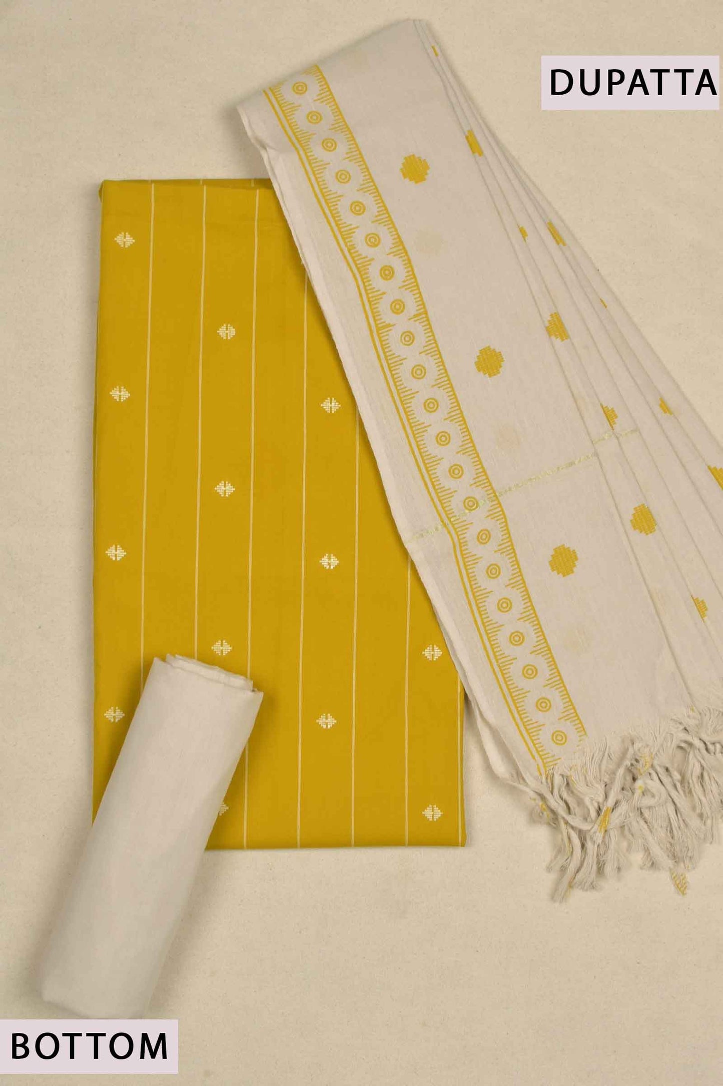 Yellow Cotton Chudithar Material Vertical Butta Design Suit