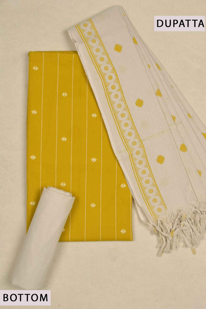 Yellow Cotton Chudithar Material Vertical Butta Design Suit