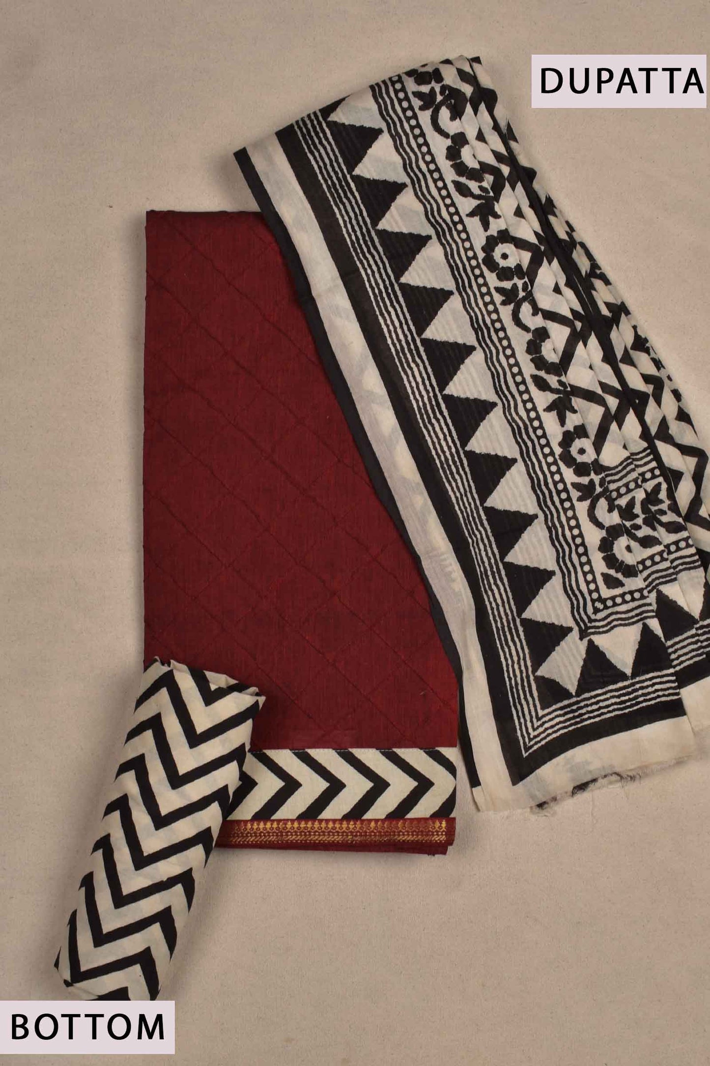 Maroon Cotton Chudithar Material Pintuck Checks Design Zari Boder Suit