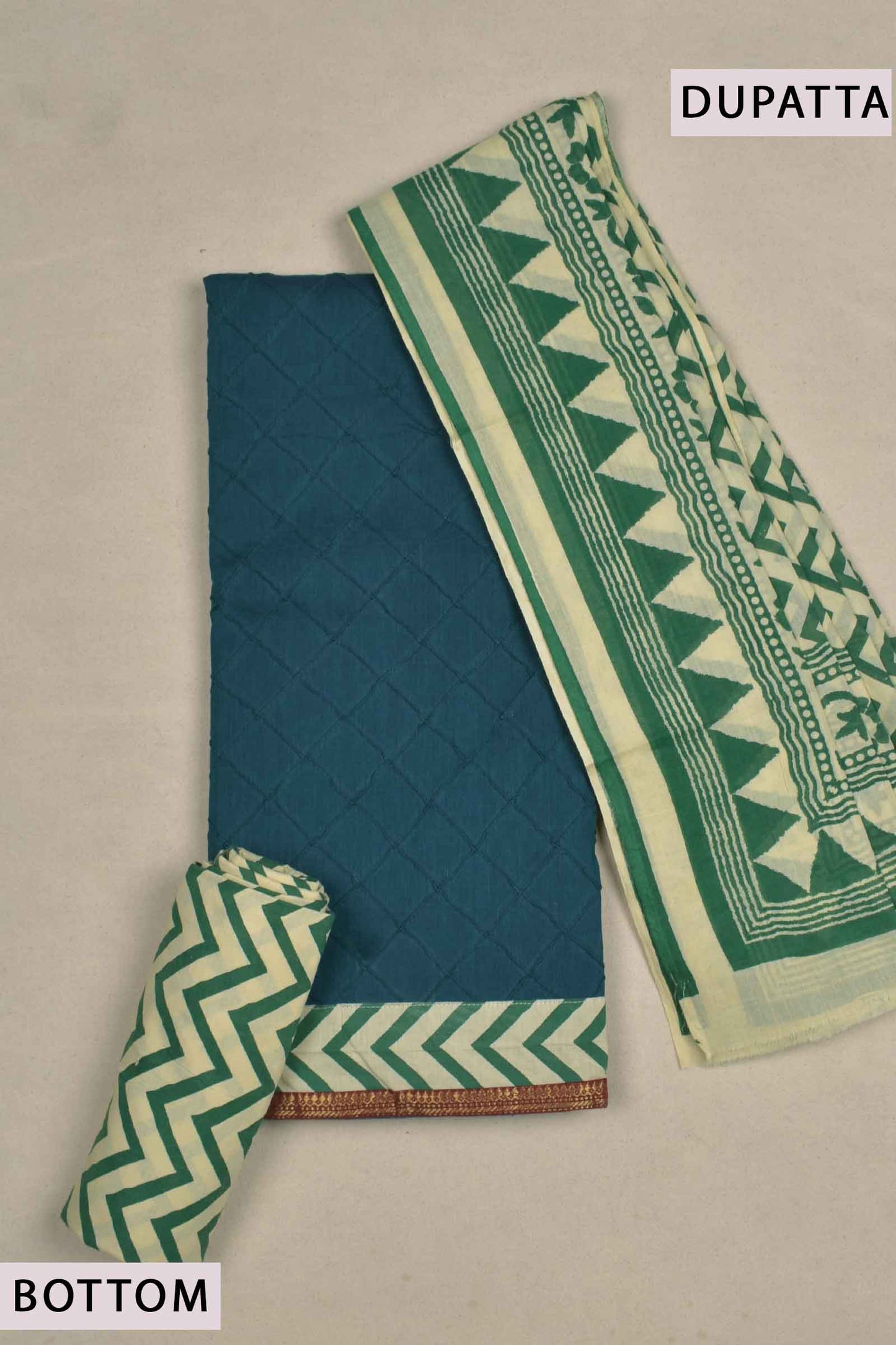 Blue Cotton Chudithar Material Pintuck Checks Design Zari Boder Suit