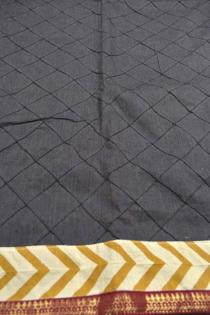 Black Cotton Chudithar Material Pintuck Checks Design Zari Boder Suit